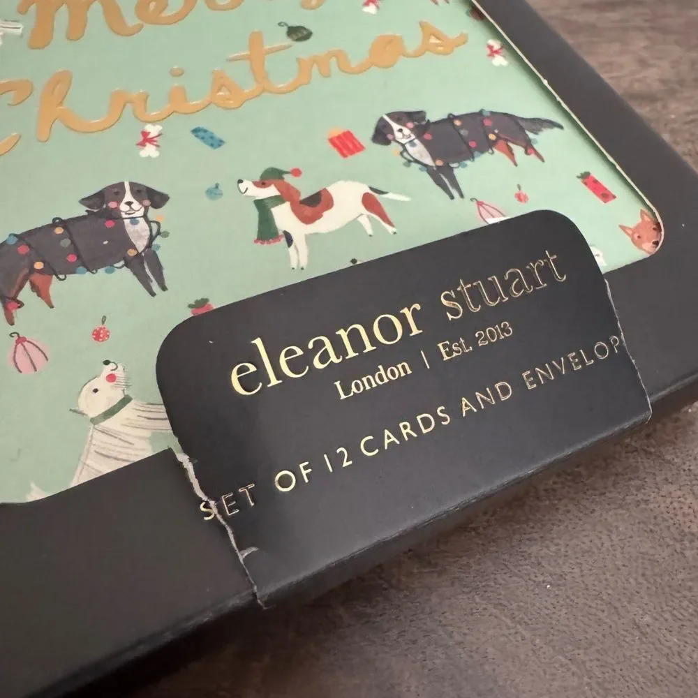 Eleanor Stuart Christmas Holiday Dogs Metallic Greeting Cards